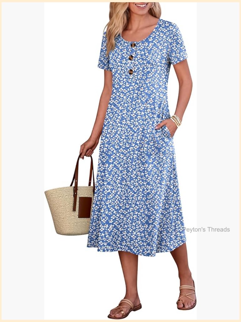 Short Sleeve Button Up Midi Dress With Pockets